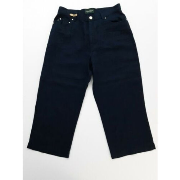 Ralph Lauren Jeans Co Sz 8 Navy Blue Linen Cropped Pants Wide Leg - Picture 1 of 5